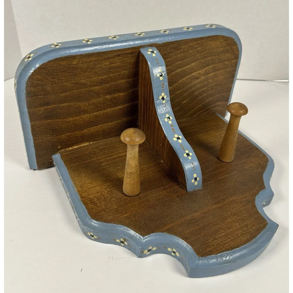 Wooden Decorative Wall Shelf Hand Painted Flowers Hooks Cottagecore 9.75